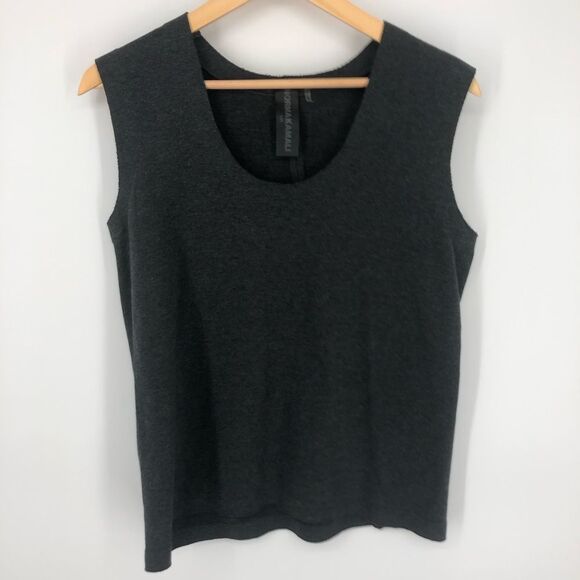 Norma‎ Kamali Sleeveless Shirt Womens Small Charcoal Gray Scoop Neck Stretchy - Picture 1 of 10